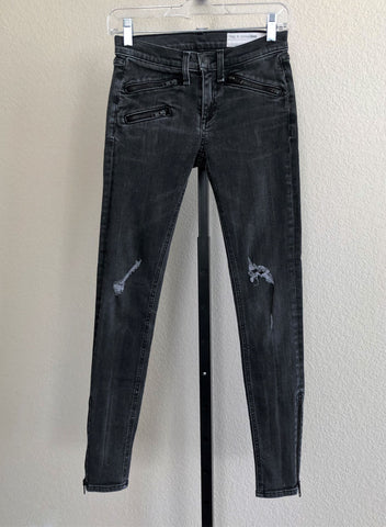Rag & Bone Size 0 Gray Skinny Distressed Moto Jeans