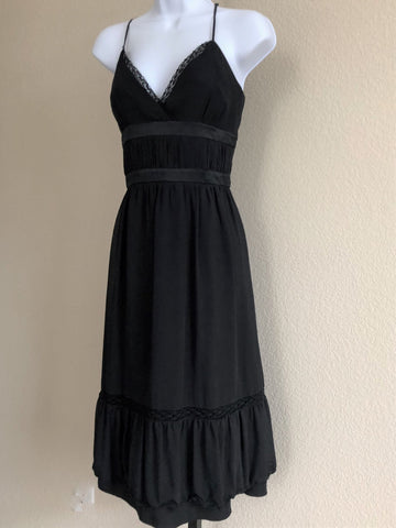 BCBG Size 10 Vintage Black Silk Ruffle Hem Dress