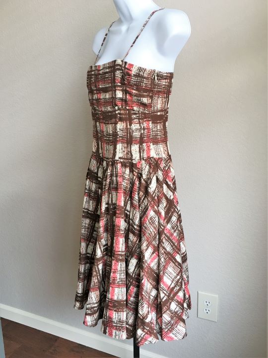fitted lace wedding dress Elevenses Anthropologie Size 6 Brown Plaid Sundress Brown / 6