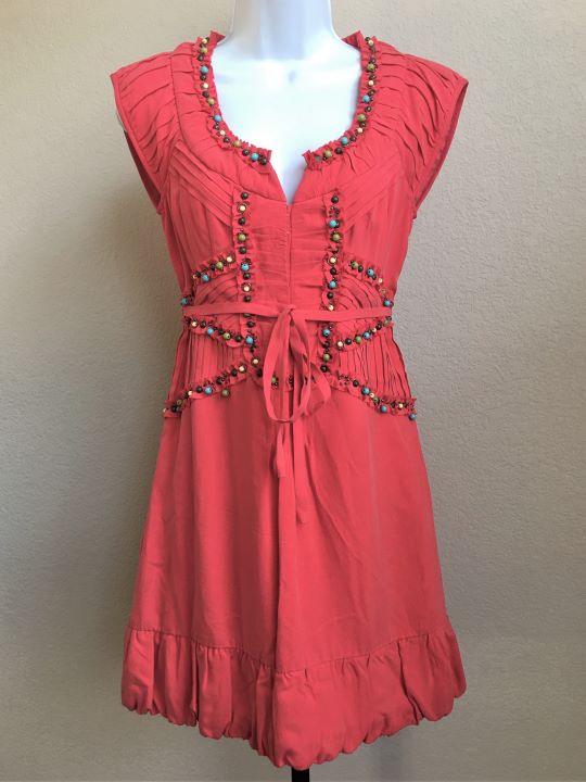 Nanette Lepore Size 0 Coral Silk Beaded Dress Nanette Lepore Size 0 Coral Silk Beaded Dress