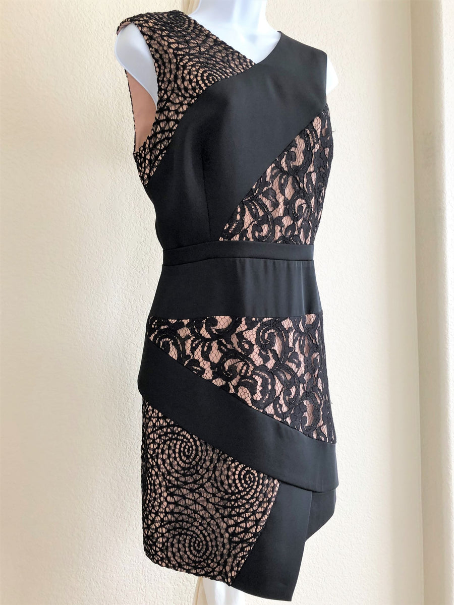 BCBGMaxazria Size 10 Dalia Black and Nude Lace Dress  FABULUX