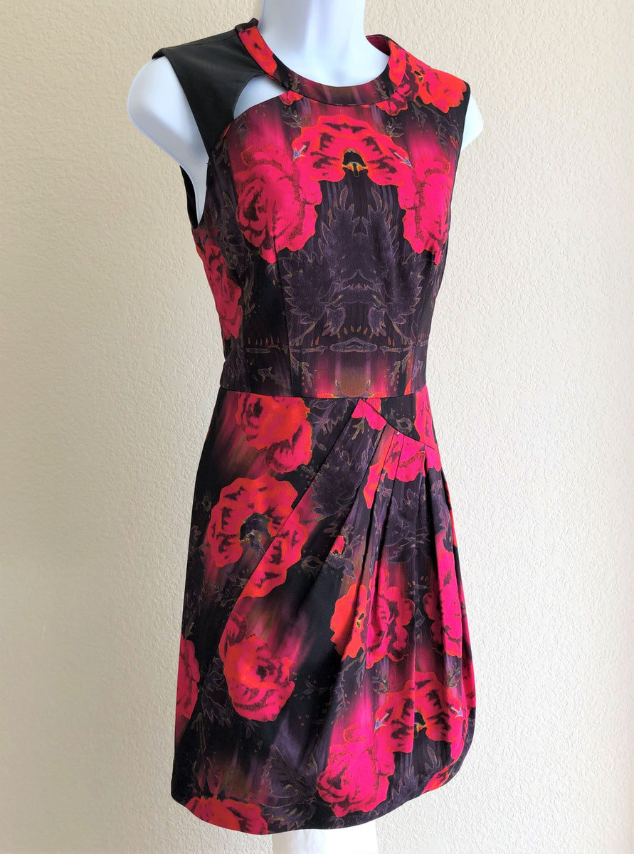 nanette lepore red floral dress Nanette Lepore Silk Dress Red Floral Ruffle