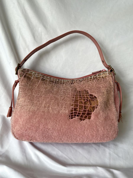 Isabella Fiore Vintage Pink Croc and Fur Bag