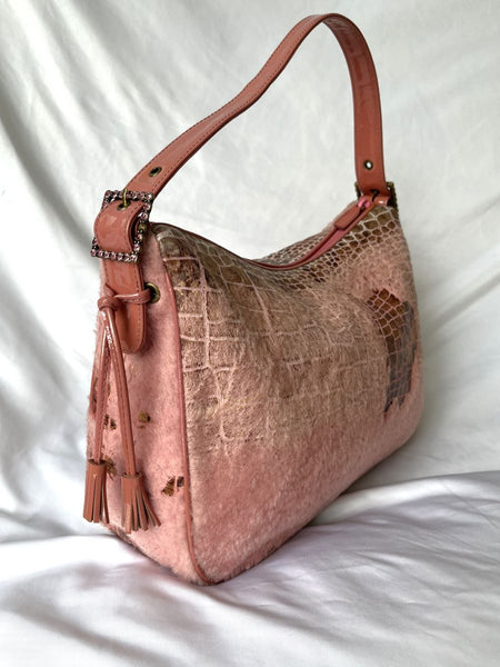 Isabella Fiore Vintage Pink Croc and Fur Bag