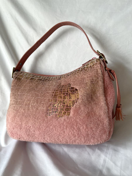 Isabella Fiore Vintage Pink Croc and Fur Bag