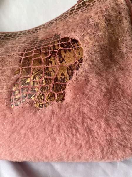 Isabella Fiore Vintage Pink Croc and Fur Bag