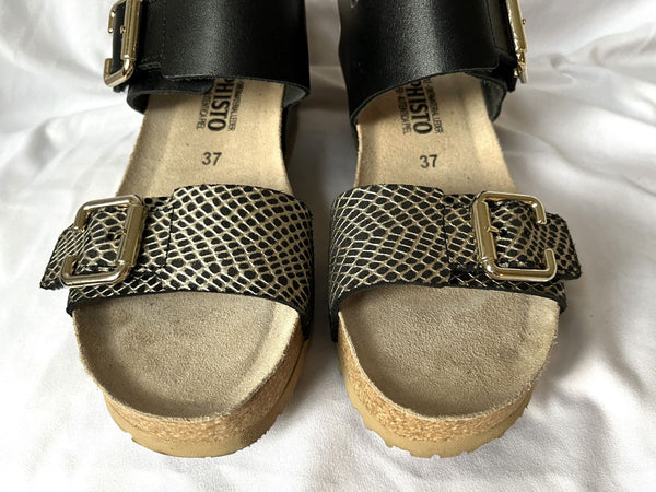 Mephisto Lissandra Size 6.5 Black Leather Sandals - NEW