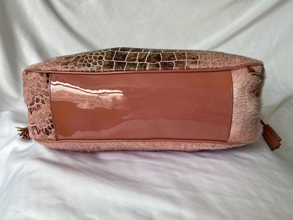 Isabella Fiore Vintage Pink Croc and Fur Bag
