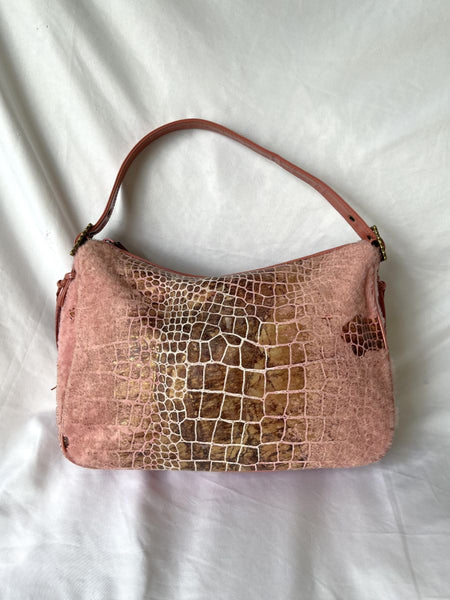 Isabella Fiore Vintage Pink Croc and Fur Bag