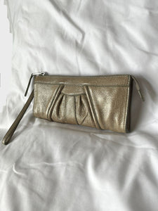 Junior Drake Beige Leather Shimmer Wristlet