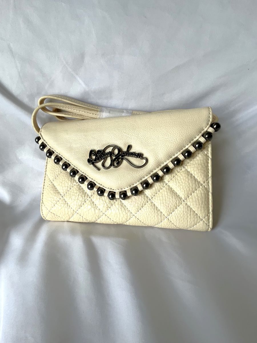 Betsey Johnson Bags | Betsey Johnson Ball and Chain Cream Clutch Wallet - New | Color: Cream/Silver | Size: Os | Fabuluxclothing's Closet