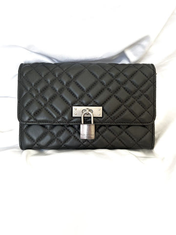 Kurt Geiger Black Leather Drench Quilted Chain Wallet
