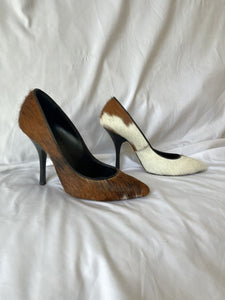 Barney's Size 5.5 Brown and White Calfhair Pumps