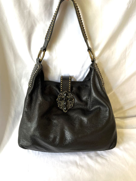 Leatherock Black Leather Studded Hobo