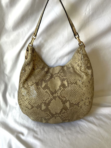 Michael Kors Beige Leather Snakeskin Hobo