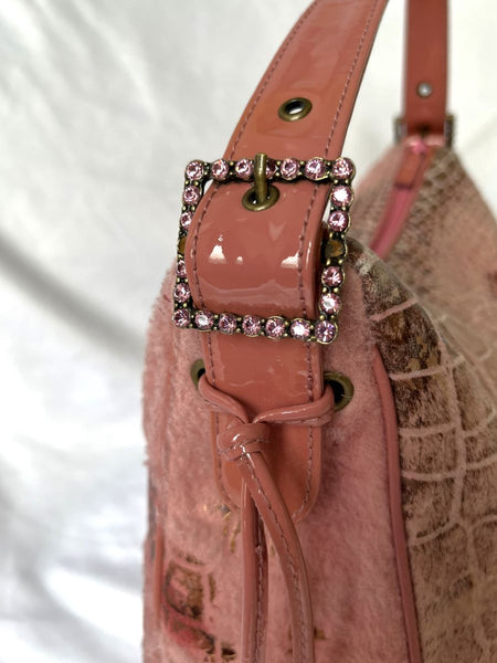 Isabella Fiore Vintage Pink Croc and Fur Bag