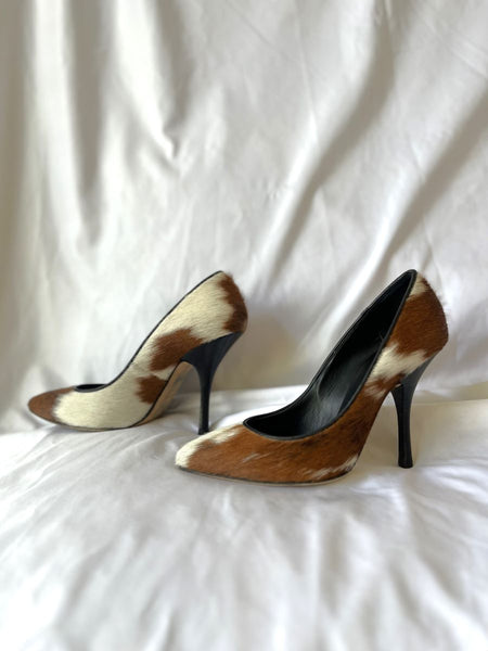 Barney's Size 5.5 Brown and White Calfhair Pumps