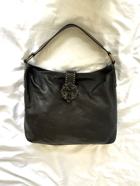 Leatherock Black Leather Studded Hobo