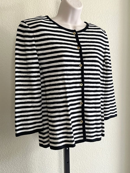 St. John MEDIUM Vintage Striped Wool Blend Cardigan