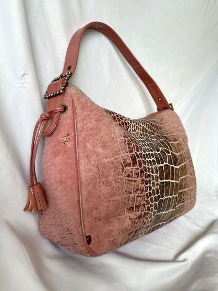 Isabella Fiore Vintage Pink Croc and Fur Bag