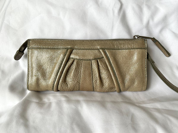 Junior Drake Beige Leather Shimmer Wristlet