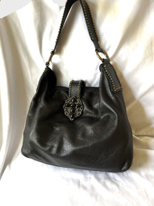 Leatherock Black Leather Studded Hobo