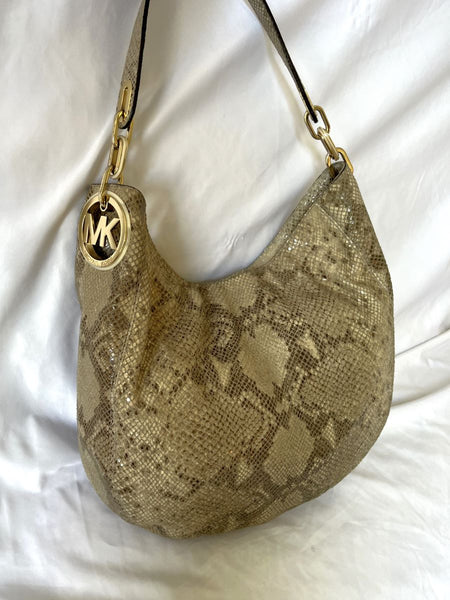 Michael Kors Beige Leather Snakeskin Hobo