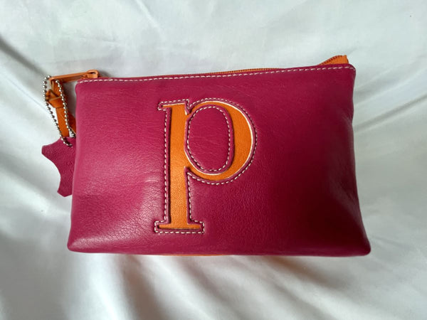 Jam by Jana Feifer Pink Leather Pouch 'P' Initial - NEW