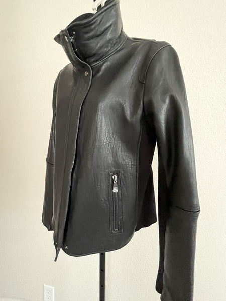 VINCE D'Agneau Size Large Black Leather Jacket