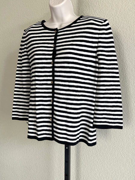 St. John MEDIUM Vintage Striped Wool Blend Cardigan