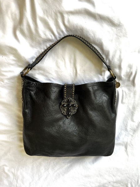 Leatherock Black Leather Studded Hobo