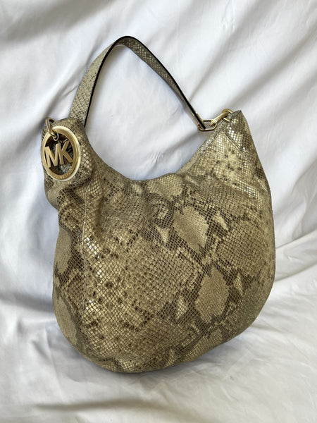 Michael Kors Beige Leather Snakeskin Hobo