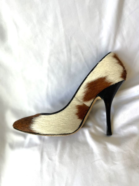 Barney's Size 5.5 Brown and White Calfhair Pumps