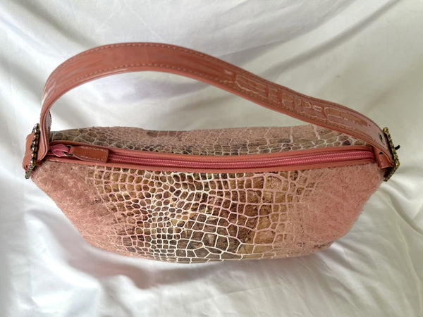 Isabella Fiore Vintage Pink Croc and Fur Bag
