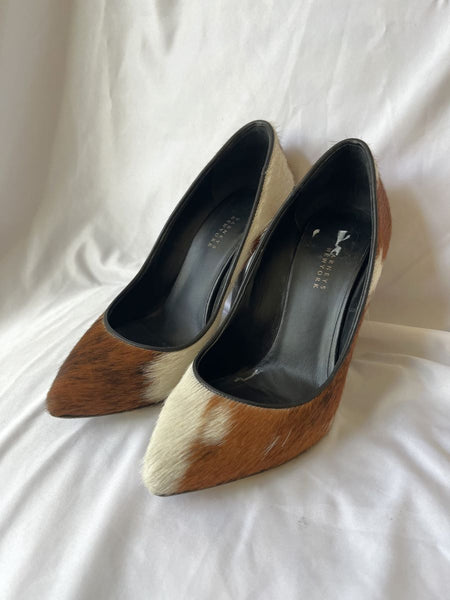 Barney's Size 5.5 Brown and White Calfhair Pumps