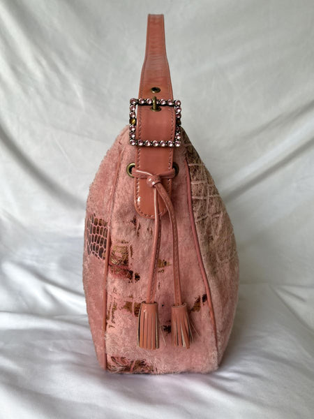 Isabella Fiore Vintage Pink Croc and Fur Bag