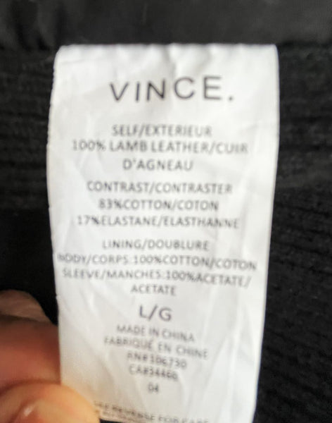 VINCE D'Agneau Size Large Black Leather Jacket