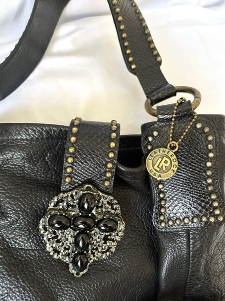 Leatherock Black Leather Studded Hobo