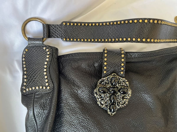Leatherock Black Leather Studded Hobo