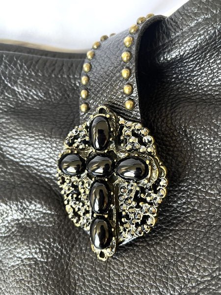 Leatherock Black Leather Studded Hobo