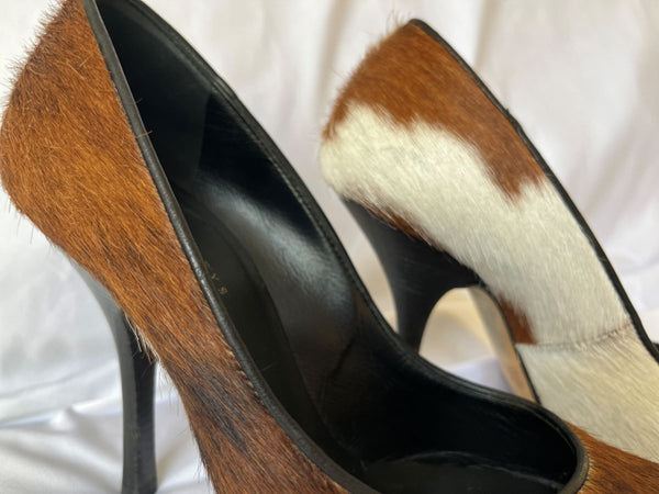 Barney's Size 5.5 Brown and White Calfhair Pumps