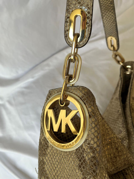 Michael Kors Beige Leather Snakeskin Hobo