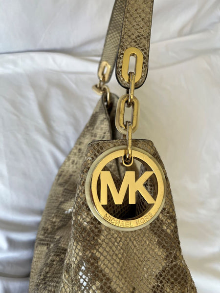 Michael Kors Beige Leather Snakeskin Hobo