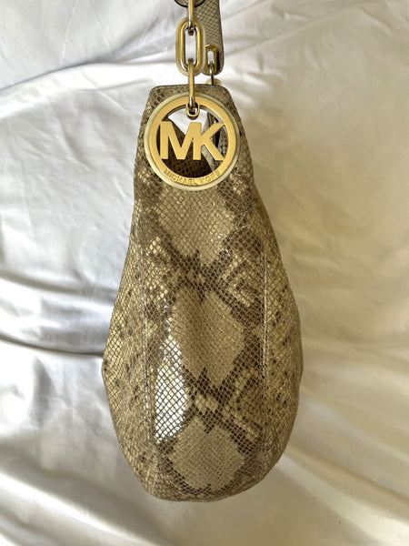 Michael Kors Beige Leather Snakeskin Hobo