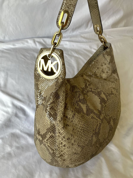 Michael Kors Beige Leather Snakeskin Hobo