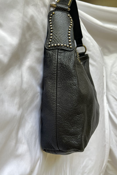 Leatherock Black Leather Studded Hobo