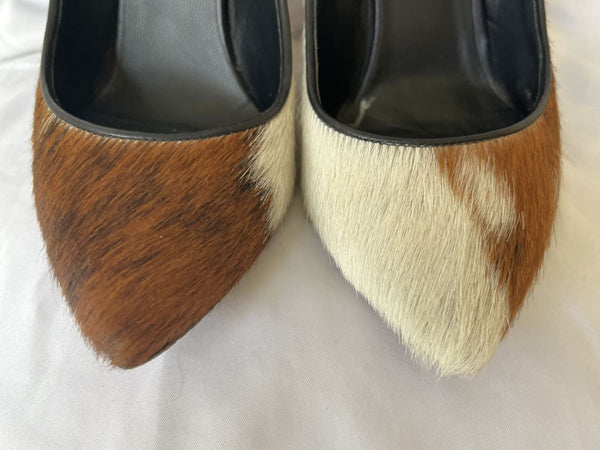 Barney's Size 5.5 Brown and White Calfhair Pumps