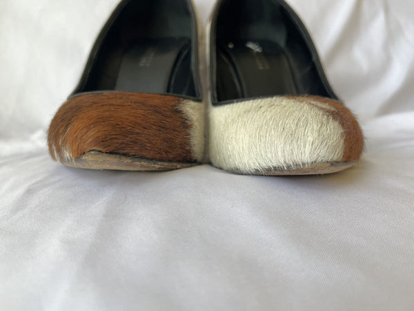 Barney's Size 5.5 Brown and White Calfhair Pumps