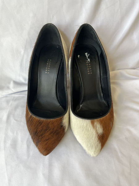 Barney's Size 5.5 Brown and White Calfhair Pumps