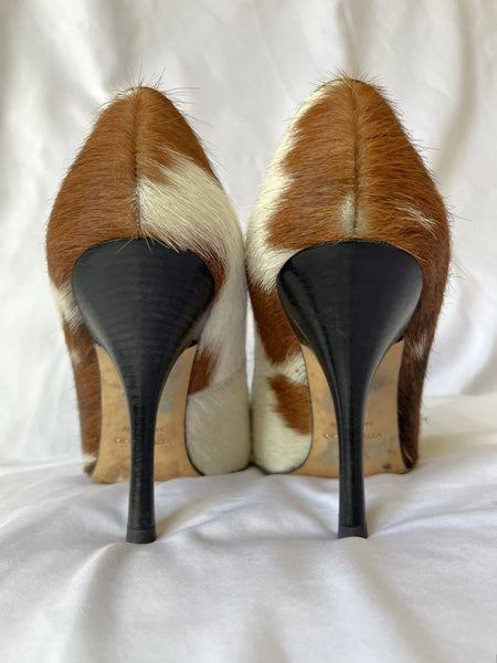 Barney's Size 5.5 Brown and White Calfhair Pumps